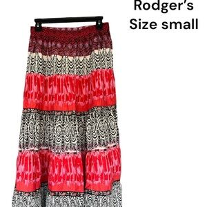 Kim Rogers Red and Black Tiered Maxi Skirt